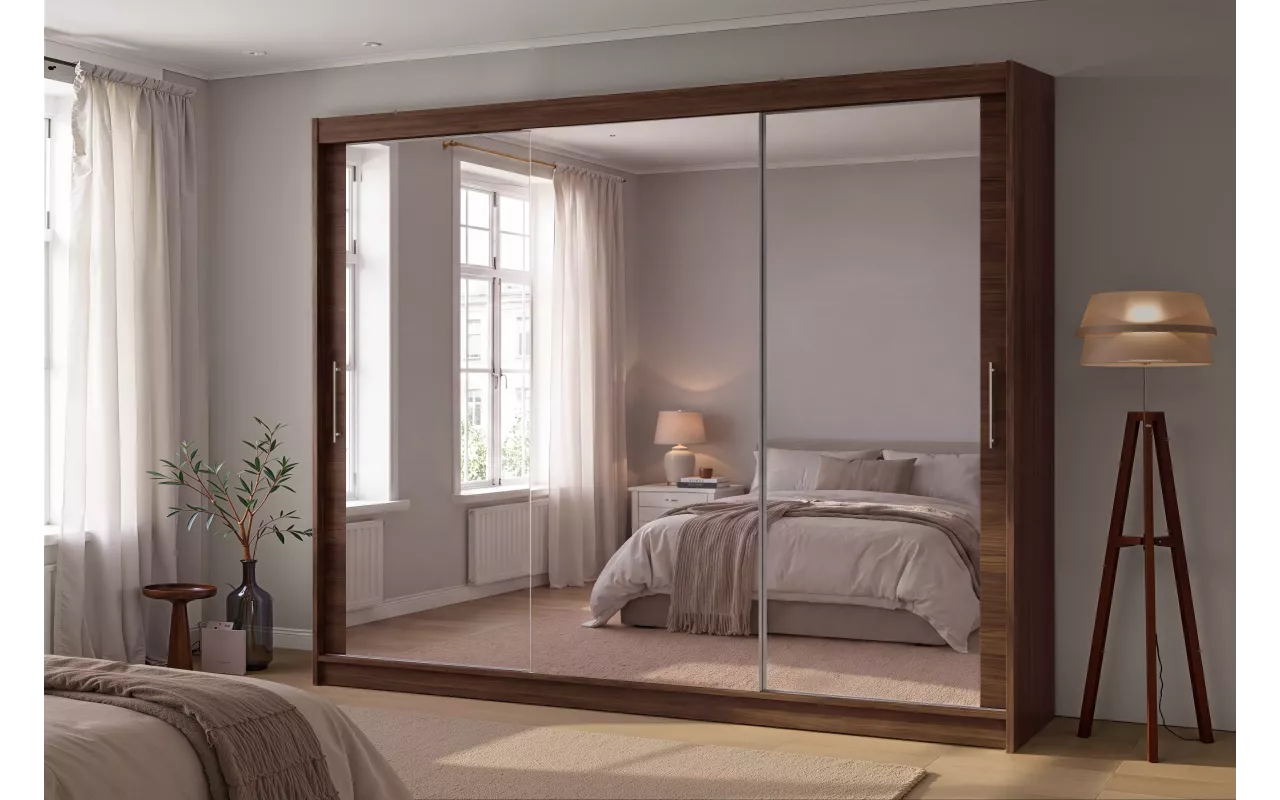 Szafa 3-drzwiowa z lustrem Aston III 250 cm w kolorze orzech warmia