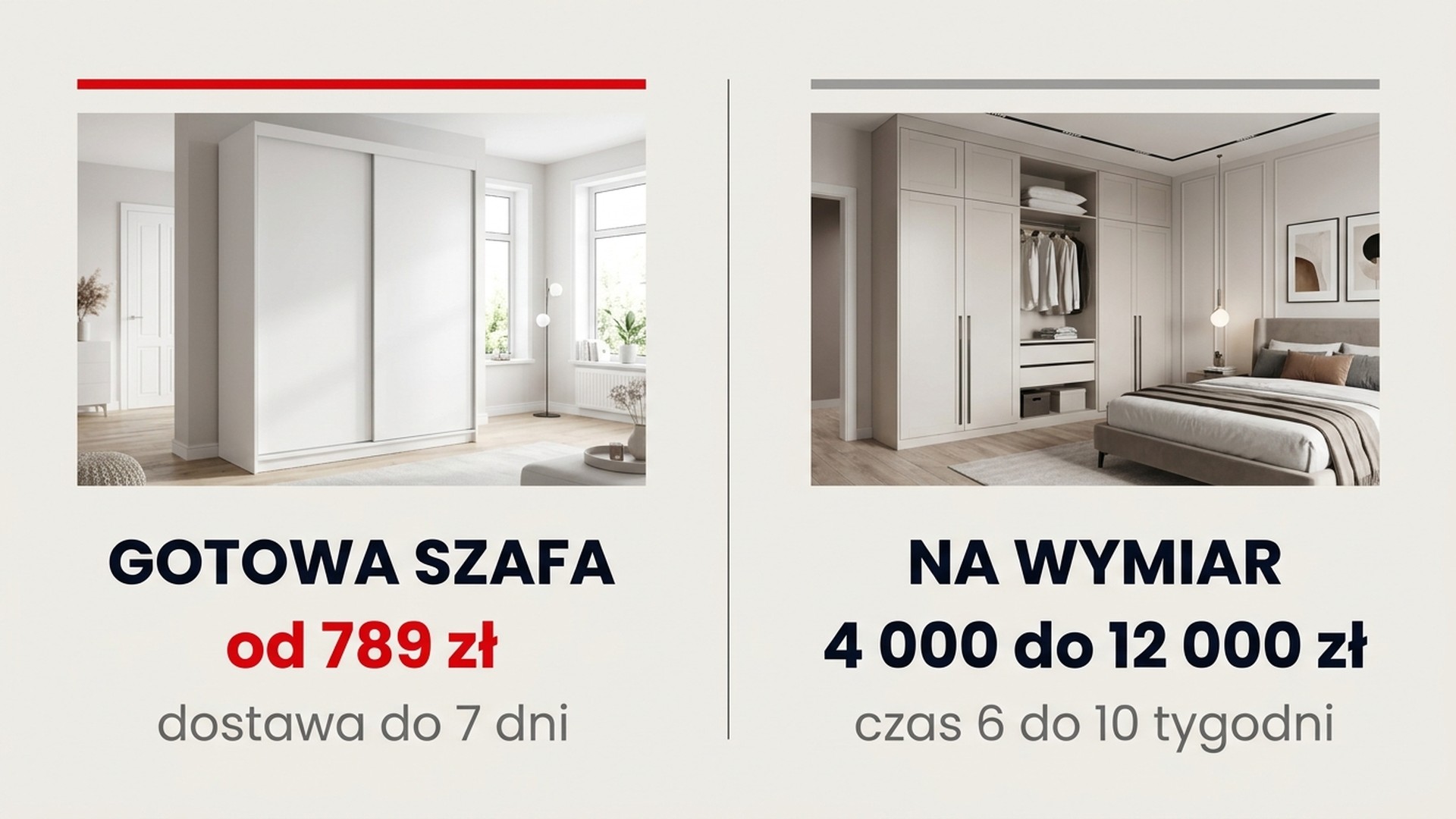Porównanie kosztu gotowej szafy przesuwnej i szafy na wymiar