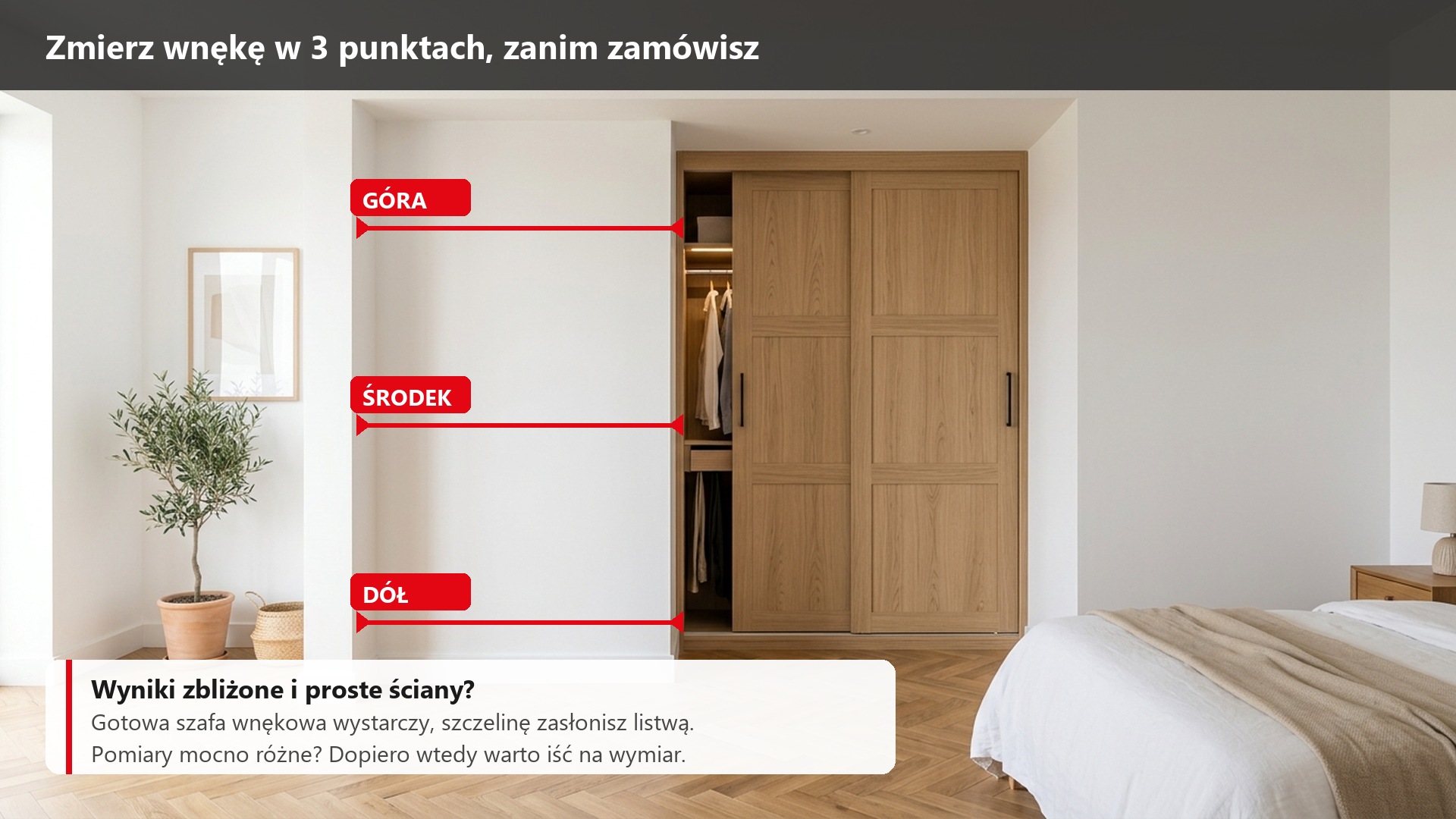 Pomiar wnęki w trzech punktach przed wyborem szafy